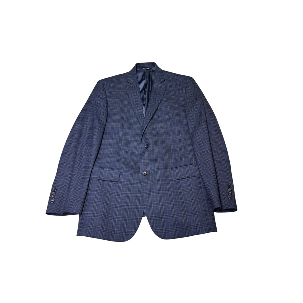 Jos A Bank Signature‎ Mens 41 Long Navy Blue Plaid 100% Wool Tailored Fit Blazer